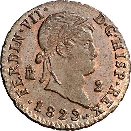 Anverso 2 maravedíes 1829 - valor de la moneda  - España, Fernando VII