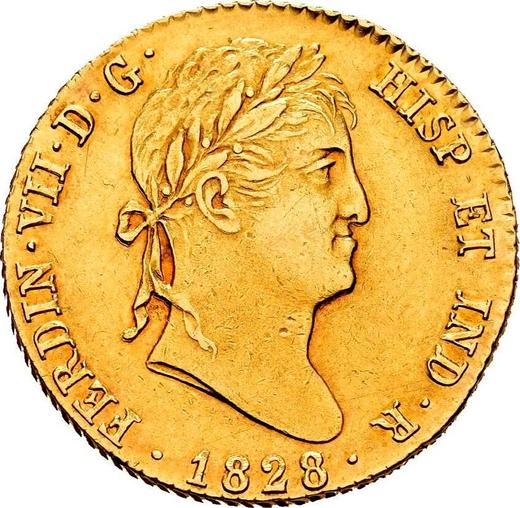 Avers 2 Escudos 1828 M AJ - Goldmünze Wert - Spanien, Ferdinand VII