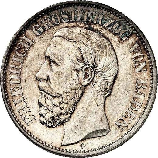 Obverse 2 Mark 1877 G "Baden" - Silver Coin Value - Germany, German Empire