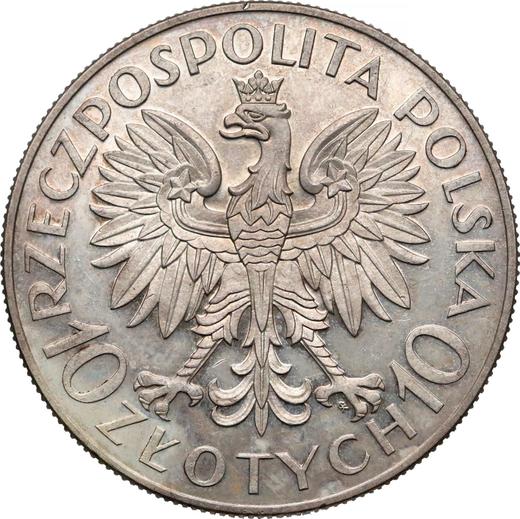 Аверс монеты - Пробные 10 злотых 1933 года ZTK "Ромуальд Траугутт" Без надписи PRÓBA - цена серебряной монеты - Польша, II Республика