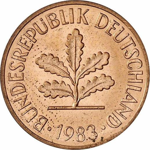 Реверс монеты - 2 пфеннига 1983 года J - цена  монеты - Германия, ФРГ