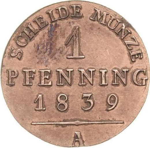 Реверс монеты - 1 пфенниг 1839 года A - цена  монеты - Пруссия, Фридрих Вильгельм III