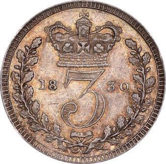 Reverso 3 peniques 1830 "Maundy" - valor de la moneda de plata - Gran Bretaña, Jorge IV