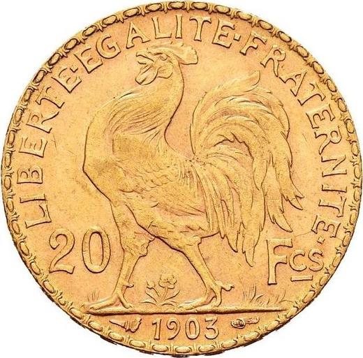 Реверс монеты - 20 франков 1903 года A "Тип 1899-1906" Париж - цена золотой монеты - Франция, Третья республика