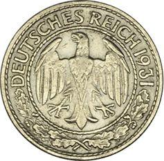 Аверс монеты - 50 рейхспфеннигов 1931 года D - цена  монеты - Германия, Bеймарская республика