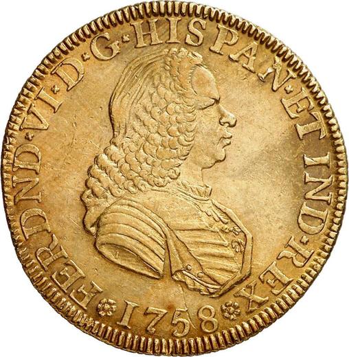 Anverso 4 escudos 1758 NR J - valor de la moneda de oro - Colombia, Fernando VI