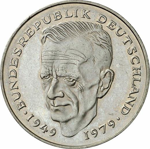 Аверс монеты - 2 марки 1985 года J "Курт Шумахер" - цена  монеты - Германия, ФРГ
