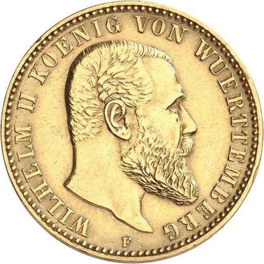 Аверс монеты - 10 марок 1896 года F "Вюртемберг" - цена золотой монеты - Германия, Германская Империя