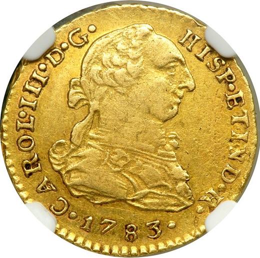 Awers monety - 1 escudo 1783 MI - cena złotej monety - Peru, Karol III