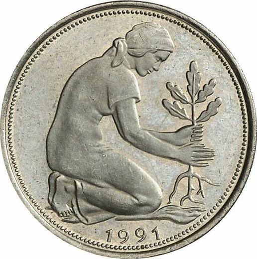 Реверс монеты - 50 пфеннигов 1991 года J - цена  монеты - Германия, ФРГ