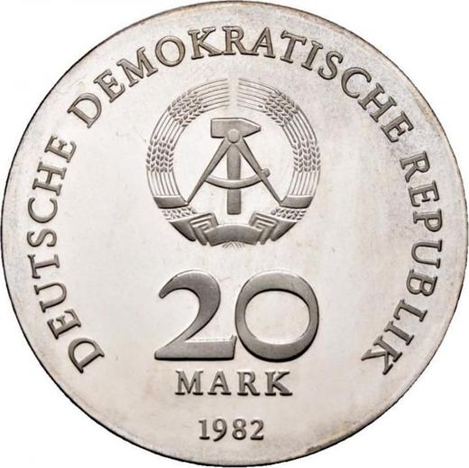 Rewers monety - 20 marek 1982 "Clara Zetkin" - cena srebrnej monety - Niemcy, NRD