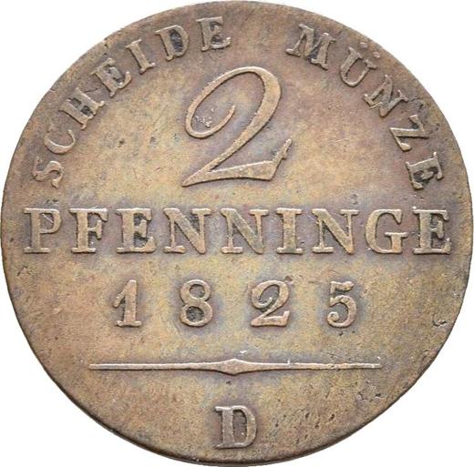 Реверс монеты - 2 пфеннига 1825 года D - цена  монеты - Пруссия, Фридрих Вильгельм III