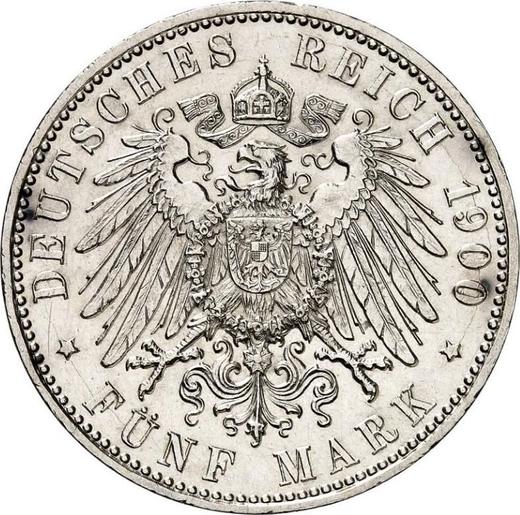 Reverso 5 marcos 1900 J "Hamburg" - valor de la moneda de plata - Alemania, Imperio alemán