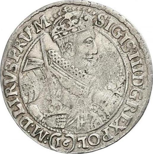 Аверс монеты - Орт (18 грошей) 1621 года 16 под портретом - цена серебряной монеты - Польша, Сигизмунд III Ваза
