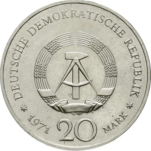 Реверс монеты - 20 марок 1971 года A "Фридрих фон Шиллер" Пробные - цена  монеты - Германия, ГДР