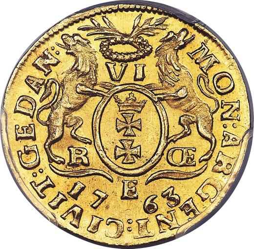 Reverso Szostak (6 groszy) 1763 REOE "de Gdansk" Oro - valor de la moneda de oro - Polonia, Augusto III
