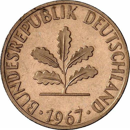 Реверс монеты - 1 пфенниг 1967 года G - цена  монеты - Германия, ФРГ