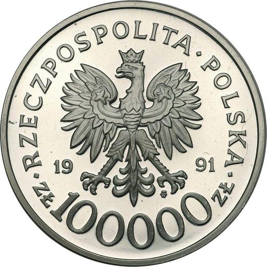 Obverse 100000 Zlotych 1991 MW BCH "Siege of Tobruk 1941" - Silver Coin Value - Poland, III Republic before denomination