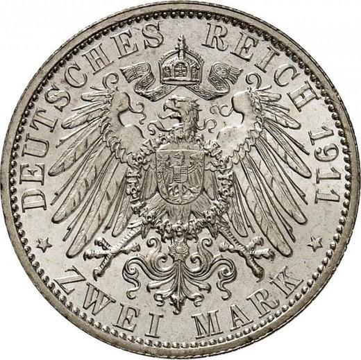 Реверс монеты - 2 марки 1911 года A "Любек" - цена серебряной монеты - Германия, Германская Империя