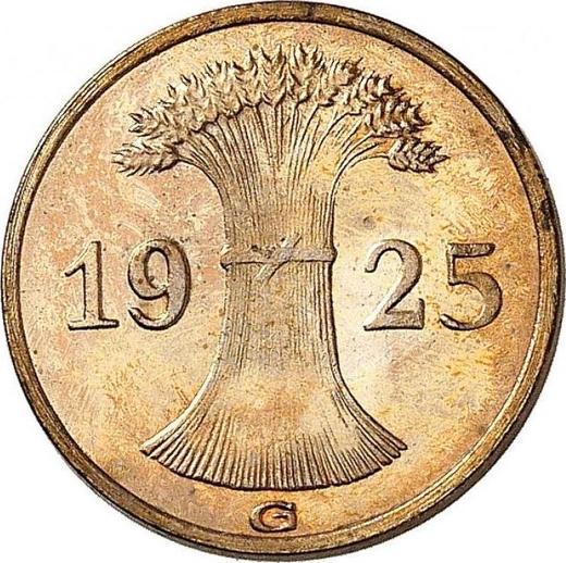 Реверс монеты - 1 рейхспфенниг 1925 года G - цена  монеты - Германия, Bеймарская республика