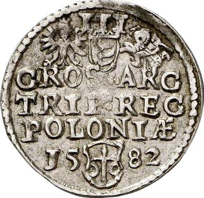 Reverso Trojak (3 groszy) 1582 "Cabeza grande" Retrato en el marco - valor de la moneda de plata - Polonia, Esteban I Báthory