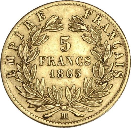 Reverse 5 Francs 1865 BB "Type 1862-1869" Strasbourg - France, Napoleon III