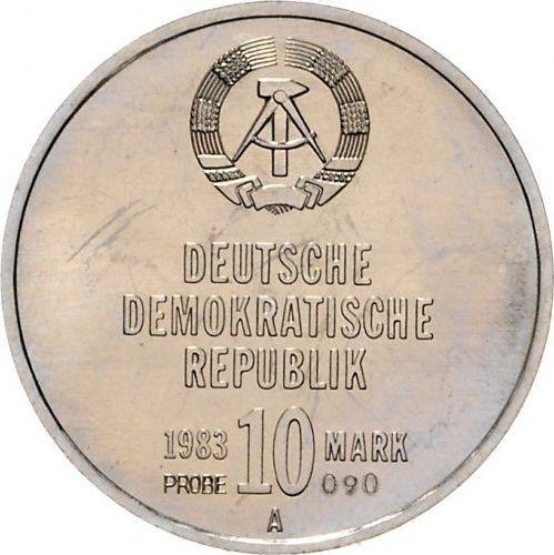 Reverso 10 marcos 1983 A "Grupos de combate de la clase obrera" Prueba - valor de la moneda  - Alemania, República Democrática Alemana (RDA)