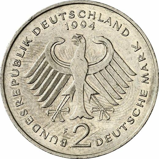 Reverse 2 Mark 1994 F "Willy Brandt" -  Coin Value - Germany, FRG