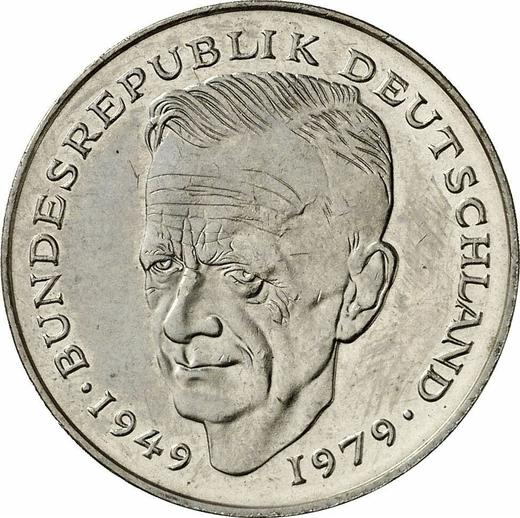 Аверс монеты - 2 марки 1991 года G "Курт Шумахер" - цена  монеты - Германия, ФРГ