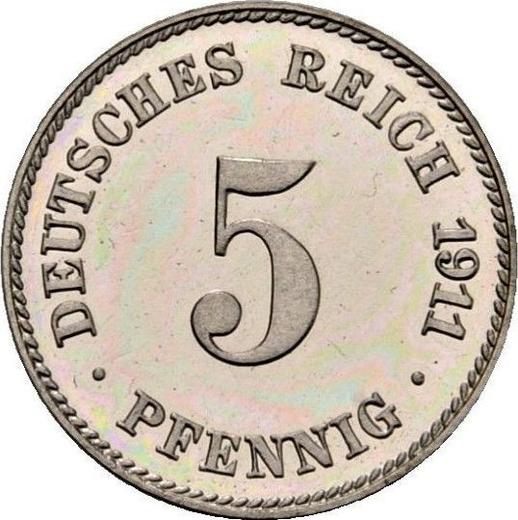 Аверс монеты - 5 пфеннигов 1911 года J "Тип 1890-1915" - цена  монеты - Германия, Германская Империя