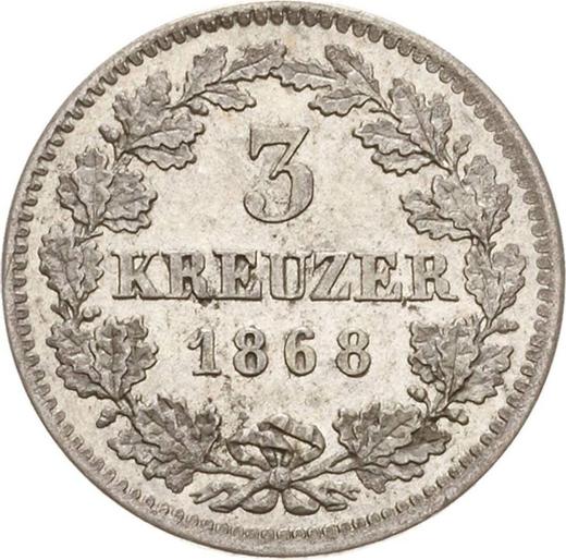 Реверс монеты - 3 крейцера 1868 года - цена серебряной монеты - Бавария, Людвиг II