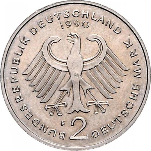 Аверс монеты - 2 марки 1990 года F "Людвиг Эрхард" Односторонний оттиск - цена  монеты - Германия, ФРГ