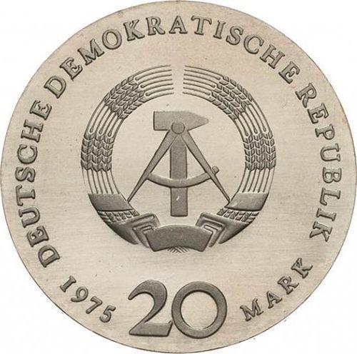 Реверс монеты - 20 марок 1975 года "Бах" Ноты вдавленные - цена серебряной монеты - Германия, ГДР