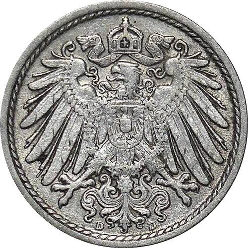 Реверс монеты - 5 пфеннигов 1909 года D "Тип 1890-1915" - цена  монеты - Германия, Германская Империя