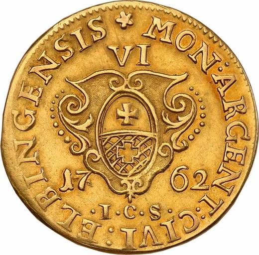 Reverso Szostak (6 groszy) 1762 ICS "de Elbląg" - valor de la moneda de oro - Polonia, Augusto III