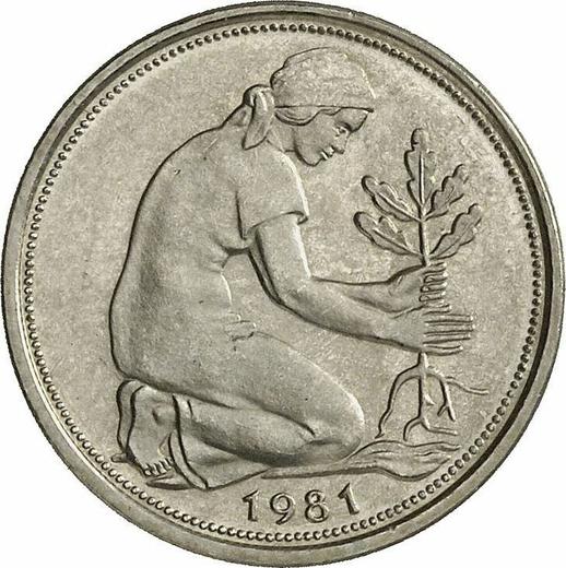 Реверс монеты - 50 пфеннигов 1981 года G - цена  монеты - Германия, ФРГ