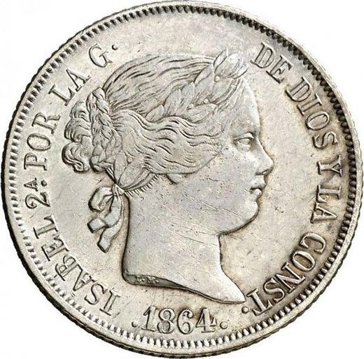 Аверс монеты - 4 реала 1864 года Семиконечные звёзды - цена серебряной монеты - Испания, Изабелла II