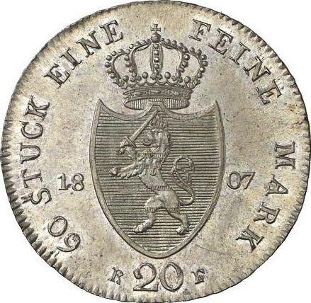 Rewers monety - 20 krajcarow 1807 R. F. - cena srebrnej monety - Hesja-Darmstadt, Ludwik I