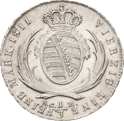 Reverso 1/3 tálero 1811 S.G.H. - valor de la moneda de plata - Sajonia, Federico Augusto I