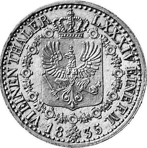 Reverso 1/6 tálero 1835 A - valor de la moneda de plata - Prusia, Federico Guillermo III