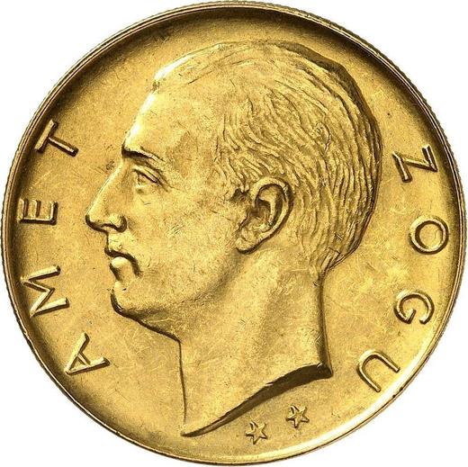 Аверс монеты - 100 франга ари 1926 года R Две звезды - цена золотой монеты - Албания, Ахмет Зогу