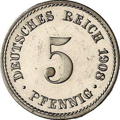 Anverso 5 Pfennige 1908 A "Tipo 1890-1915" - valor de la moneda  - Alemania, Imperio alemán