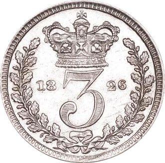 Reverso 3 peniques 1826 "Maundy" - valor de la moneda de plata - Gran Bretaña, Jorge IV