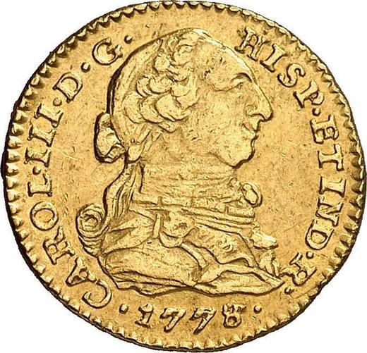 Аверс монеты - 1 эскудо 1778 года NR JJ - цена золотой монеты - Колумбия, Карл III