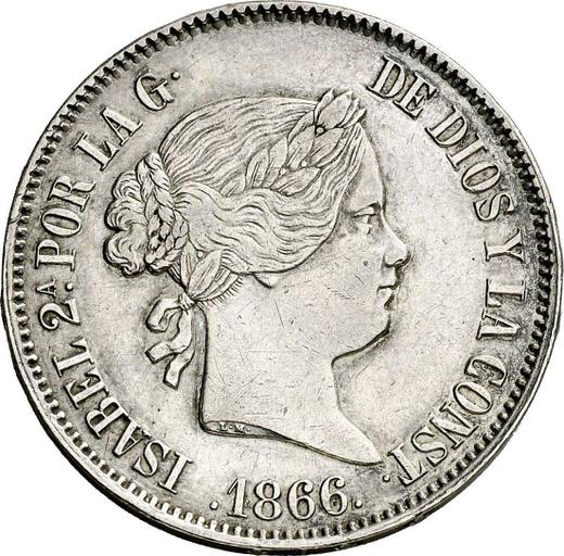 Аверс монеты - 1 эскудо 1866 года Семиконечные звёзды - цена серебряной монеты - Испания, Изабелла II