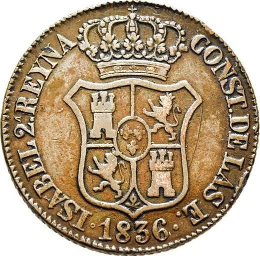 Obverse 6 Cuartos 1836 "Catalonia" -  Coin Value - Spain, Isabella II