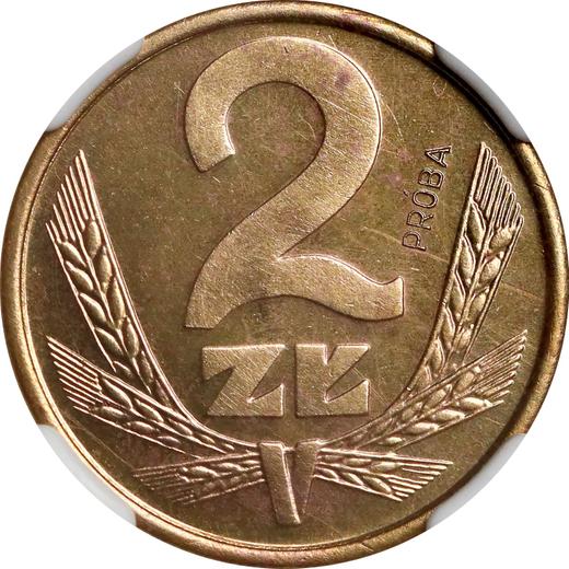 Reverso Pruebas 2 eslotis 1986 MW Latón - valor de la moneda  - Polonia, República Popular