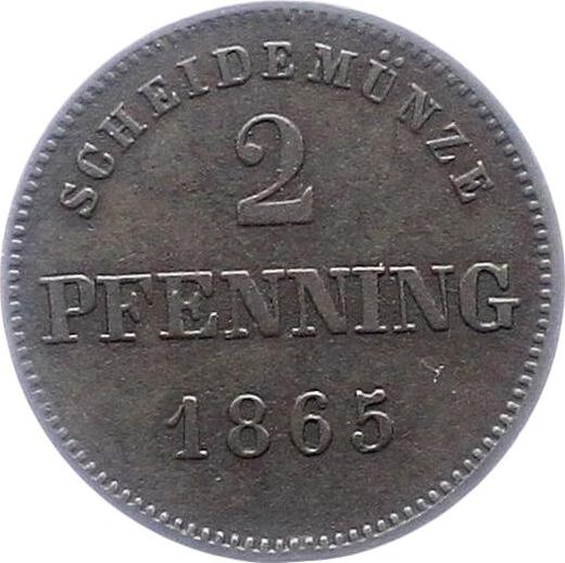 Реверс монеты - 2 пфеннига 1865 года - цена  монеты - Бавария, Людвиг II