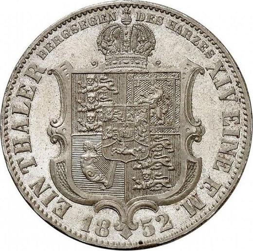 Rewers monety - Talar 1852 B - cena srebrnej monety - Hanower, Jerzy V