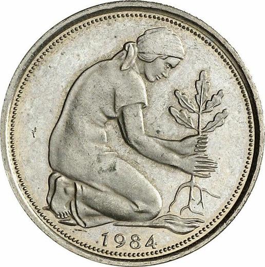 Реверс монеты - 50 пфеннигов 1984 года J - цена  монеты - Германия, ФРГ